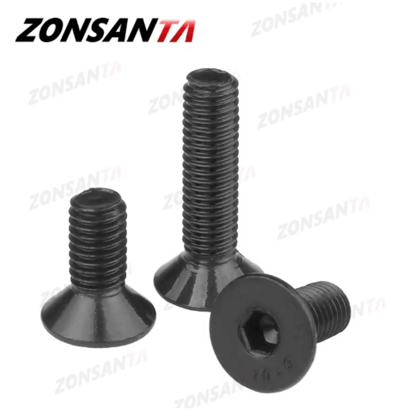 ZONSANTA Countersunk Hex Socket Screws DIN7991 Black Carbon Steel Flat Head Bolts M2M6 5