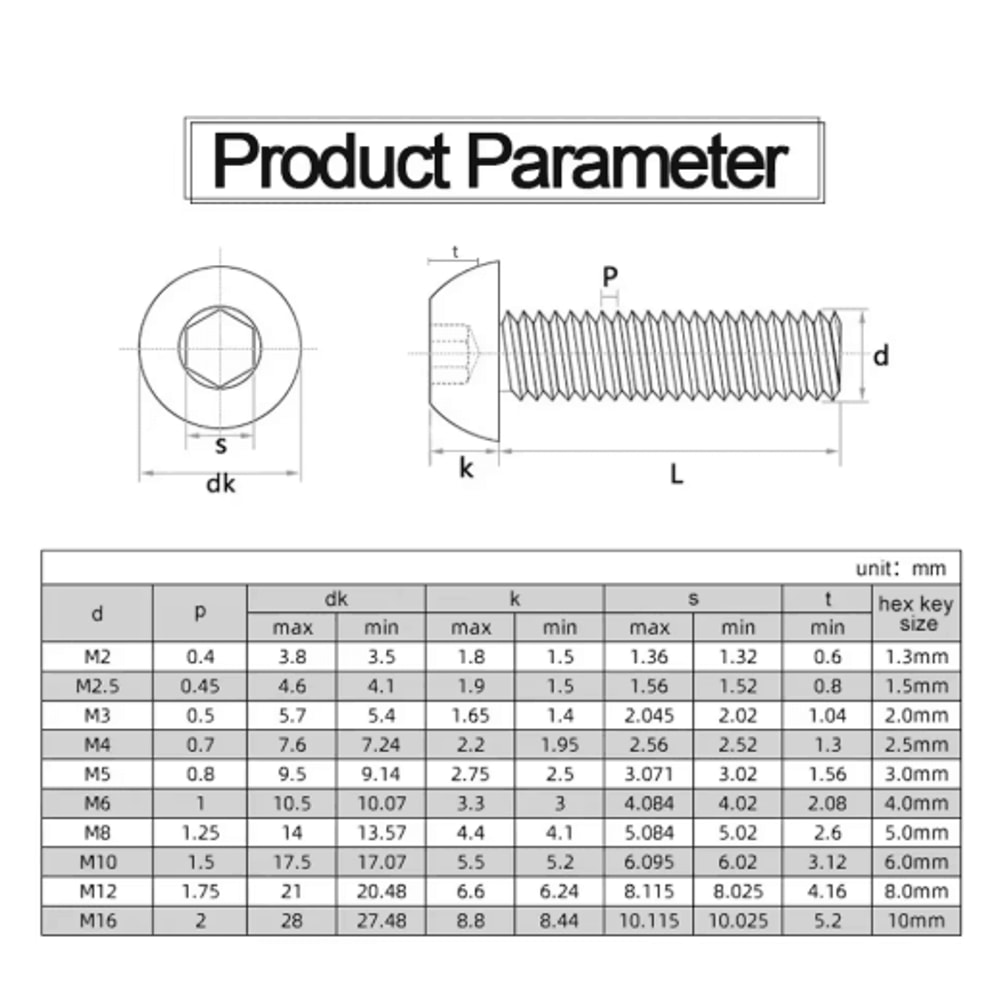 JUIDINTO 129 Grade Hex Socket Button Head Screws For MTB Mechanical Projects 1