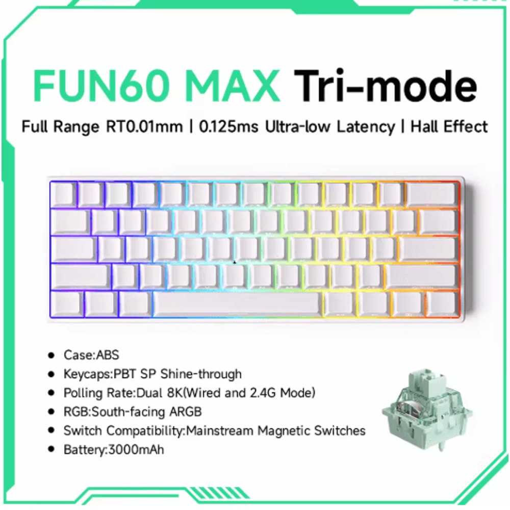 MONSGEEK FUN60 PRO MAX HE Magnetic Switch 60 Wireless Gaming Keyboard With Rapid Trigger 8K Polli 1