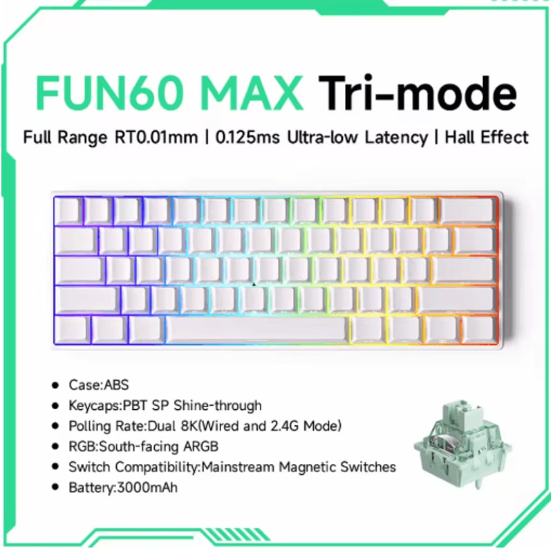 MONSGEEK FUN60 PRO MAX HE Magnetic Switch 60 Wireless Gaming Keyboard With Rapid Trigger 8K Polli 1