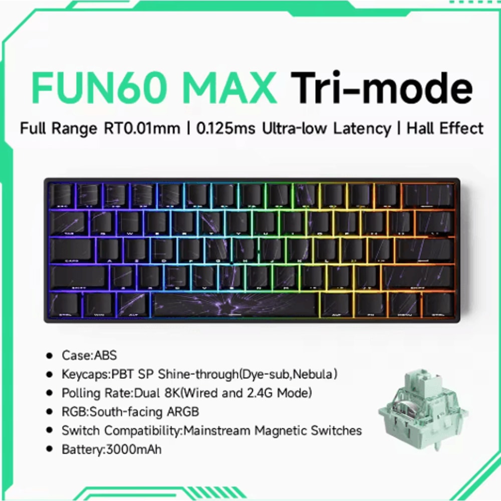 MONSGEEK FUN60 PRO MAX HE Magnetic Switch 60 Wireless Gaming Keyboard With Rapid Trigger 8K Polli 10