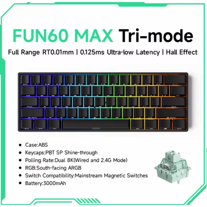 MONSGEEK FUN60 PRO MAX HE Magnetic Switch 60 Wireless Gaming Keyboard With Rapid Trigger 8K Polli 2