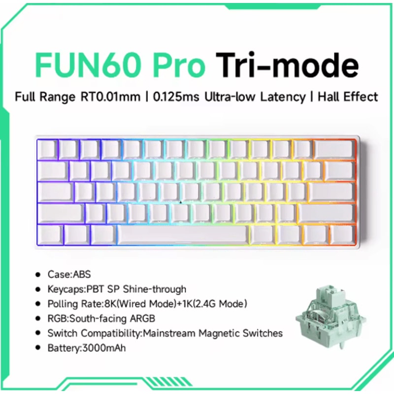 MONSGEEK FUN60 PRO MAX HE Magnetic Switch 60 Wireless Gaming Keyboard With Rapid Trigger 8K Polli 3