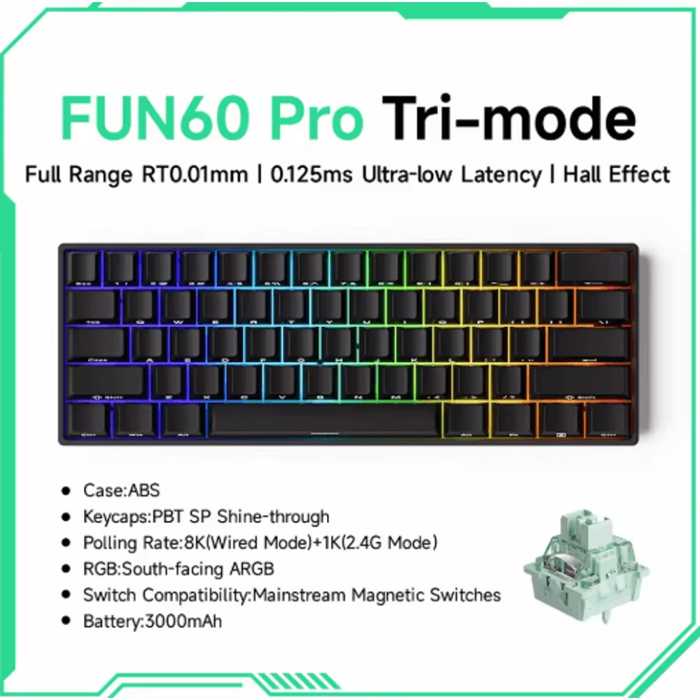MONSGEEK FUN60 PRO MAX HE Magnetic Switch 60 Wireless Gaming Keyboard With Rapid Trigger 8K Polli 4