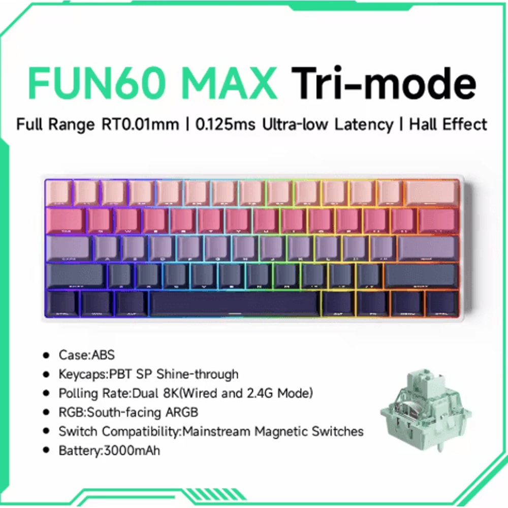MONSGEEK FUN60 PRO MAX HE Magnetic Switch 60 Wireless Gaming Keyboard With Rapid Trigger 8K Polli 5