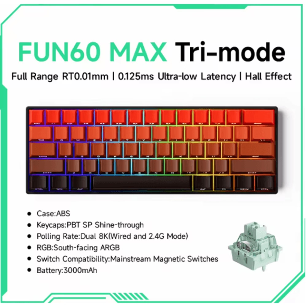MONSGEEK FUN60 PRO MAX HE Magnetic Switch 60 Wireless Gaming Keyboard With Rapid Trigger 8K Polli 7