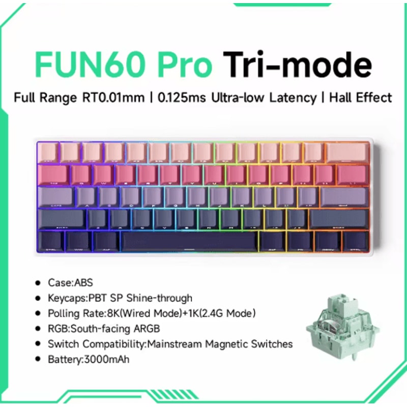 MONSGEEK FUN60 PRO MAX HE Magnetic Switch 60 Wireless Gaming Keyboard With Rapid Trigger 8K Polli 8
