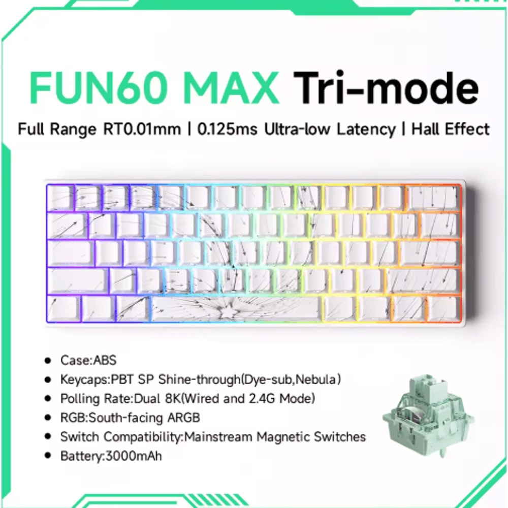 MONSGEEK FUN60 PRO MAX HE Magnetic Switch 60 Wireless Gaming Keyboard With Rapid Trigger 8K Polli 9