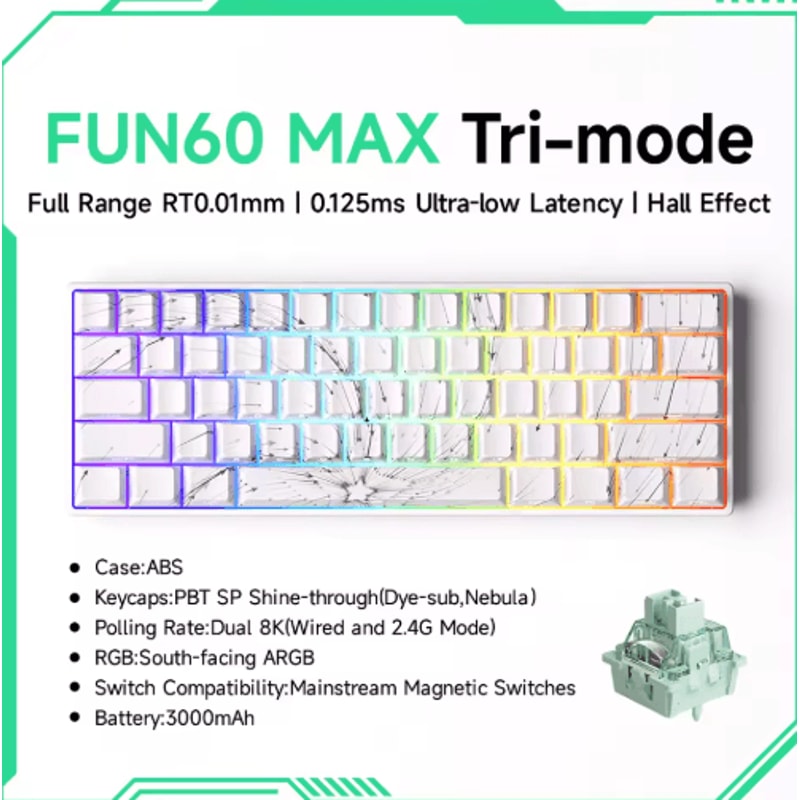 MONSGEEK FUN60 PRO MAX HE Magnetic Switch 60 Wireless Gaming Keyboard With Rapid Trigger 8K Polli 9