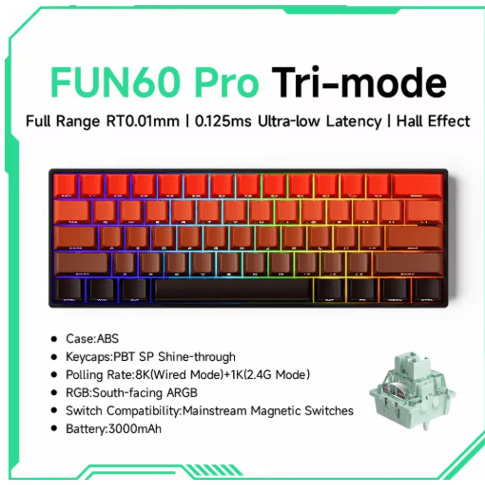 MONSGEEK FUN60 PRO MAX HE Magnetic Switch 60 Wireless Gaming Keyboard With Rapid Trigger 8K Polli 12