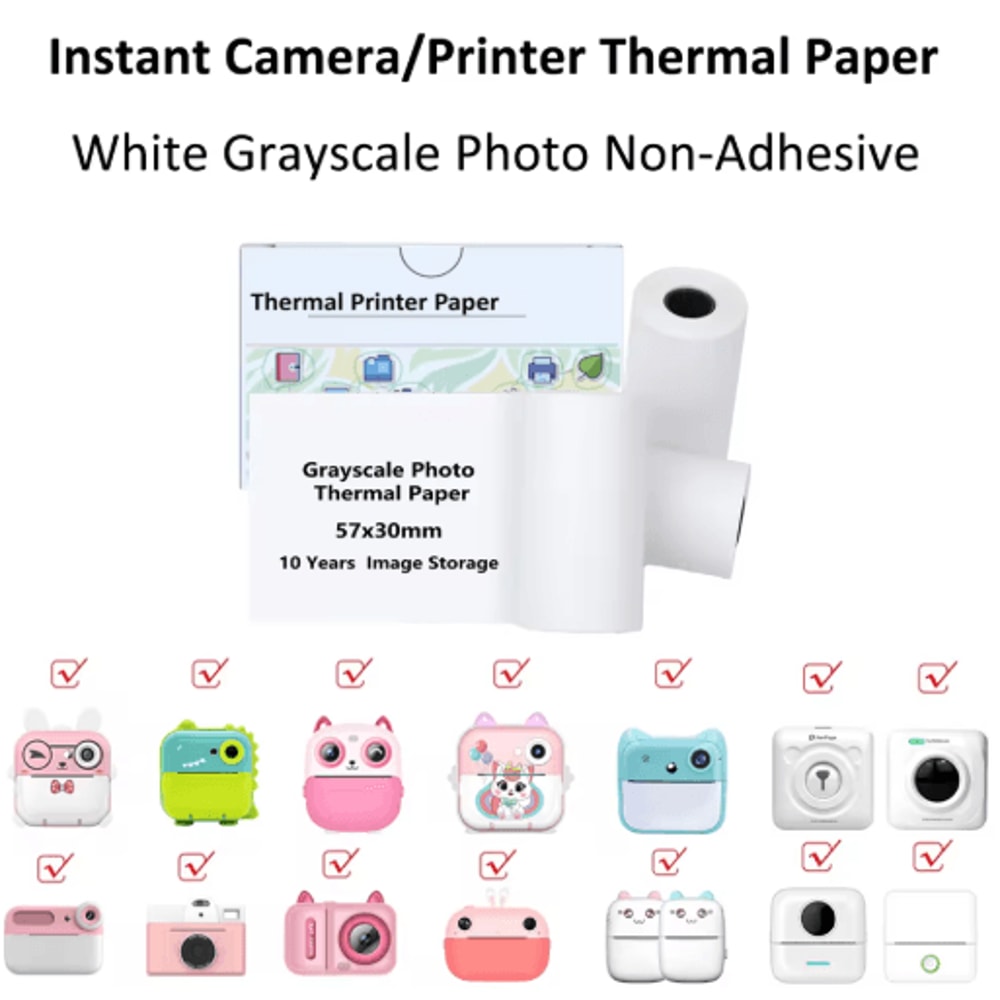 Kids Instant Camera Thermal Paper Refill Rolls BPAFree 57by25mm White NonAdhesive 2