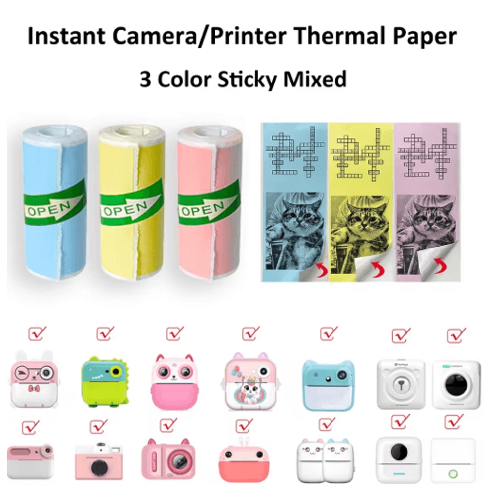 Kids Instant Camera Thermal Paper Refill Rolls BPAFree 57by25mm White NonAdhesive 6