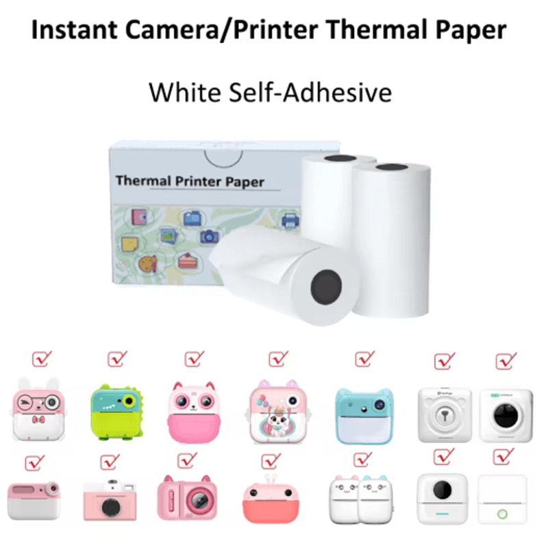Kids Instant Camera Thermal Paper Refill Rolls BPAFree 57by25mm White NonAdhesive 7