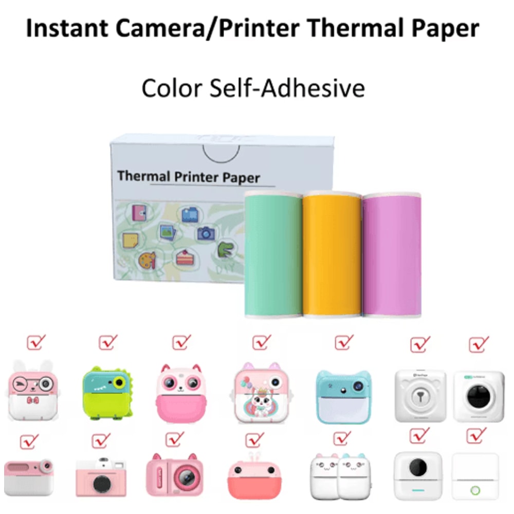 Kids Instant Camera Thermal Paper Refill Rolls BPAFree 57by25mm White NonAdhesive 8