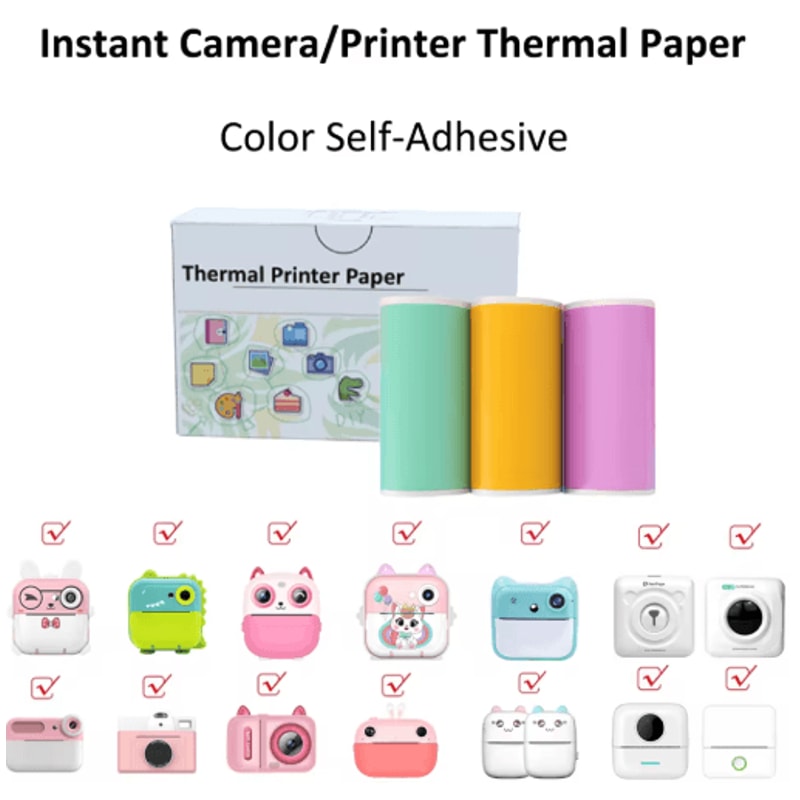 Kids Instant Camera Thermal Paper Refill Rolls BPAFree 57by25mm White NonAdhesive 8