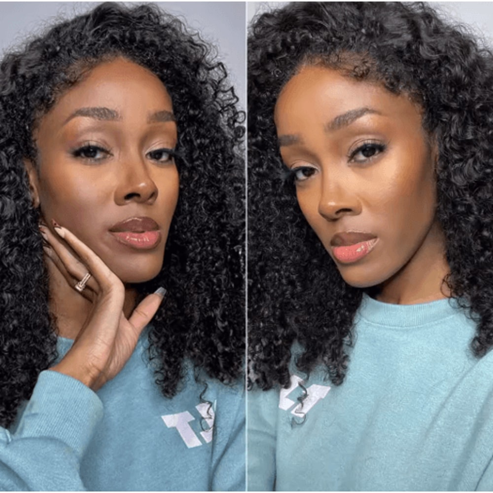 Short Bob 4C Kinky Curly Human Hair Lace Front Wig With Transparent 4by4 Closure 1