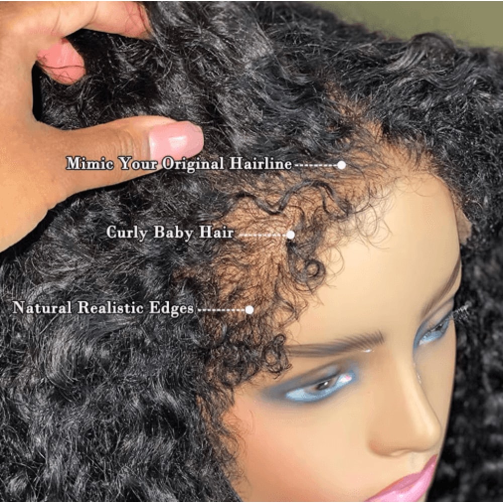 Short Bob 4C Kinky Curly Human Hair Lace Front Wig With Transparent 4by4 Closure 2