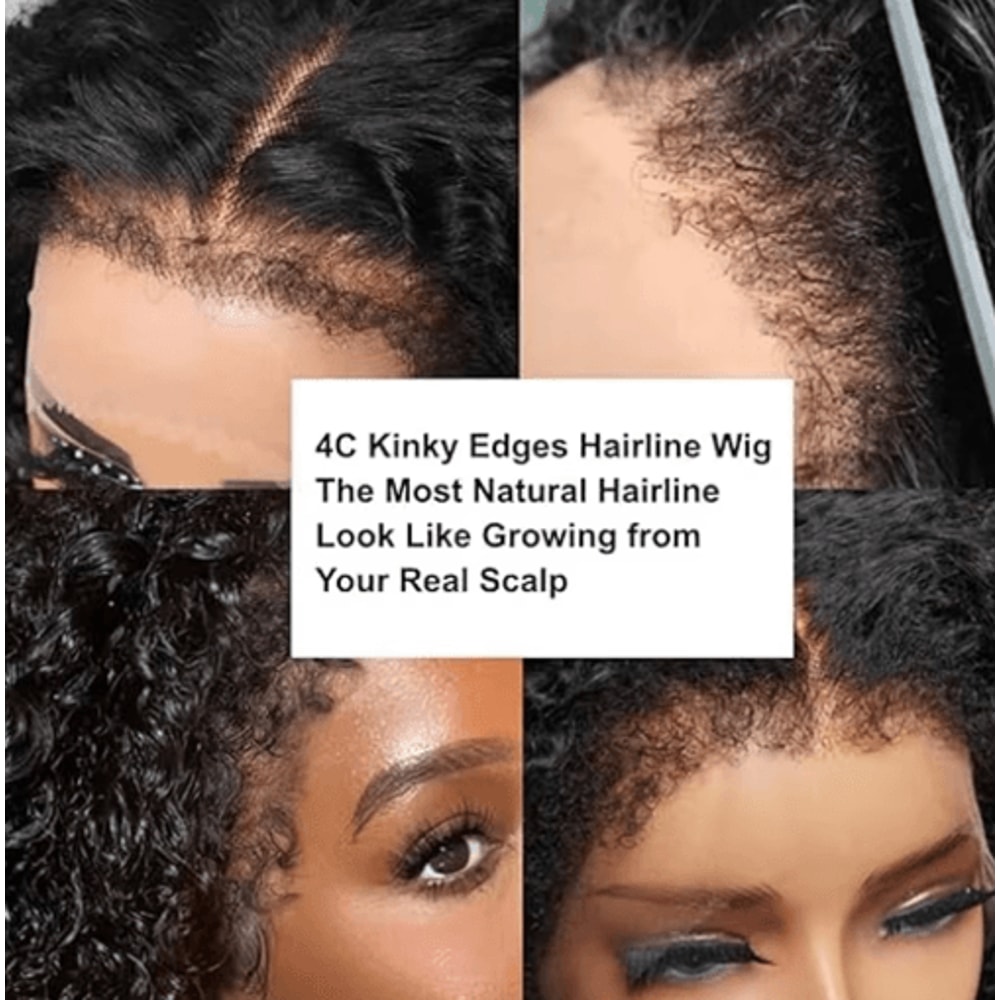 Short Bob 4C Kinky Curly Human Hair Lace Front Wig With Transparent 4by4 Closure 4