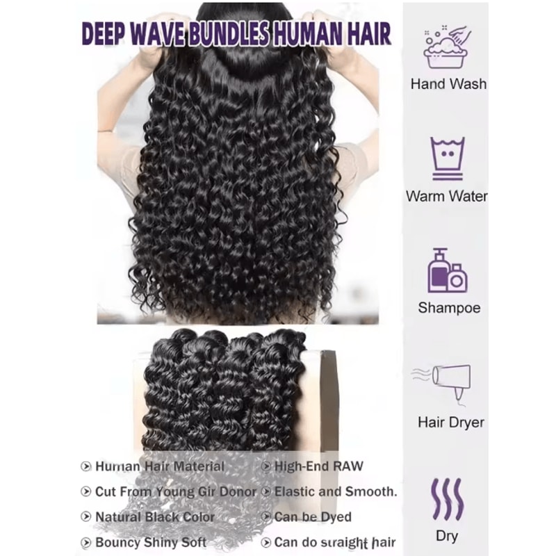 3034 Inch Deep Wave Virgin Human Hair Bundles Raw Unprocessed Double Weft 5