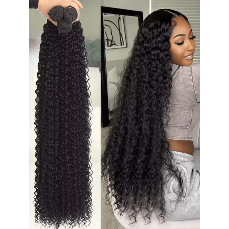 3034 Inch Deep Wave Virgin Human Hair Bundles Raw Unprocessed Double Weft 0