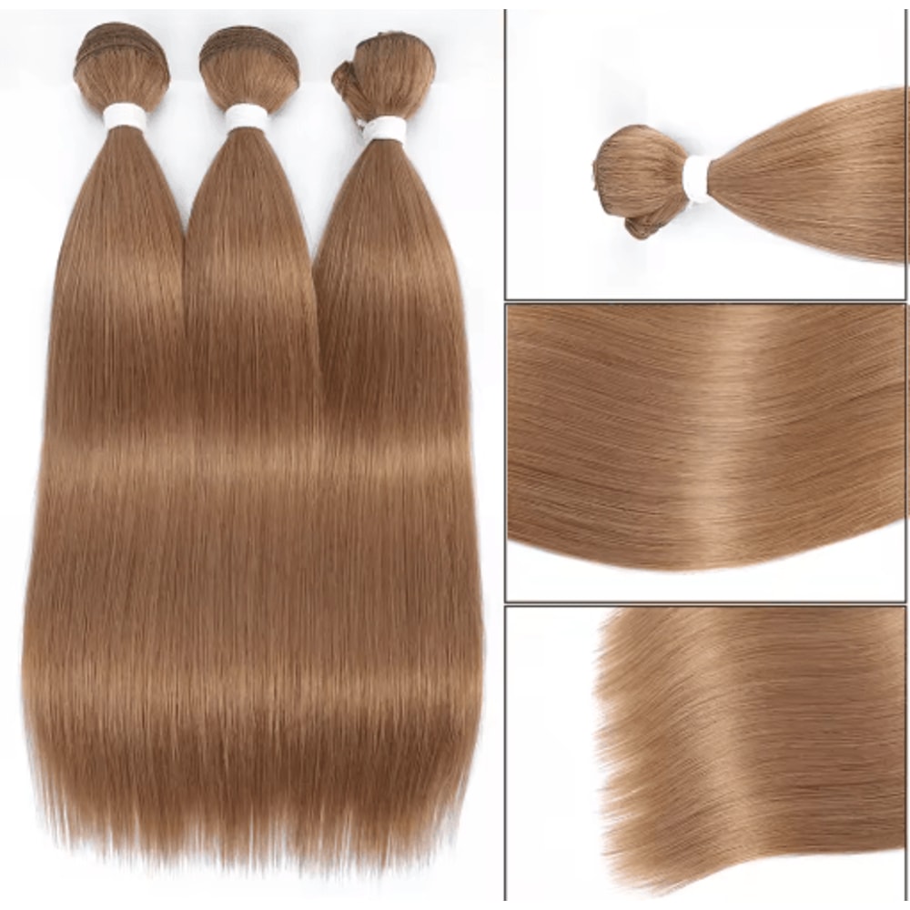 32Inch Ombre Straight Synthetic Hair Bundle 200g HighTemperature Fiber 27613 Brown Grey M618 0