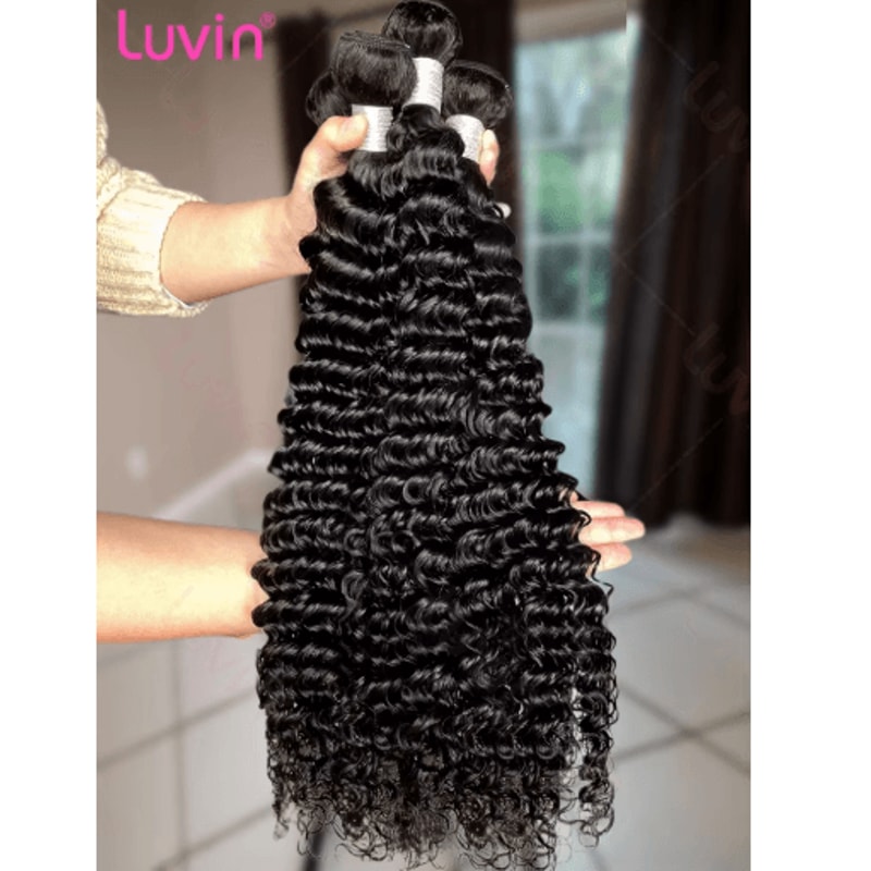 Luvin Curly Bundles Human Hair 30 34 Inch Deep Wave Raw 1 3 4 Hair Bundles 100 Unprocessed Double W 5
