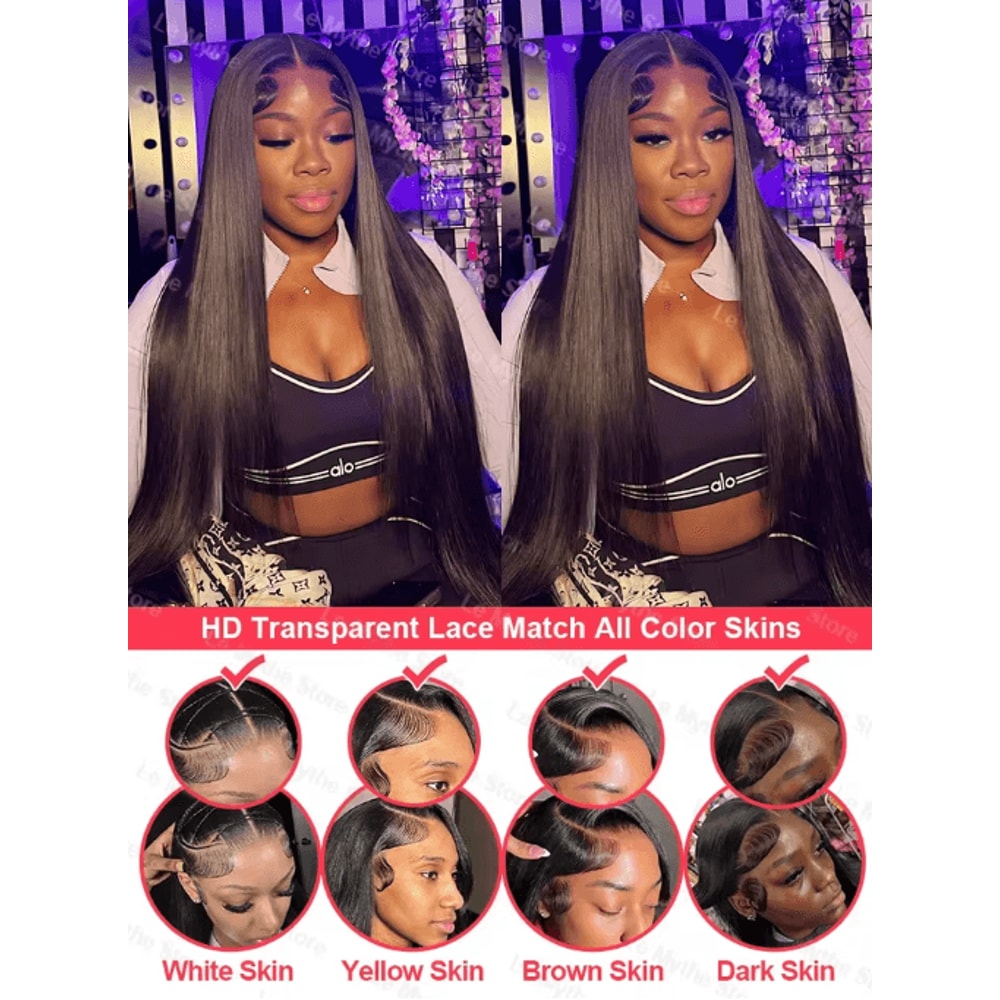 100 Human Hair Bone Straight 13x6 HD Lace Front Wig 5x5 Glueless 40 Inch 13x4 Lace Frontal Wigs Bla 3