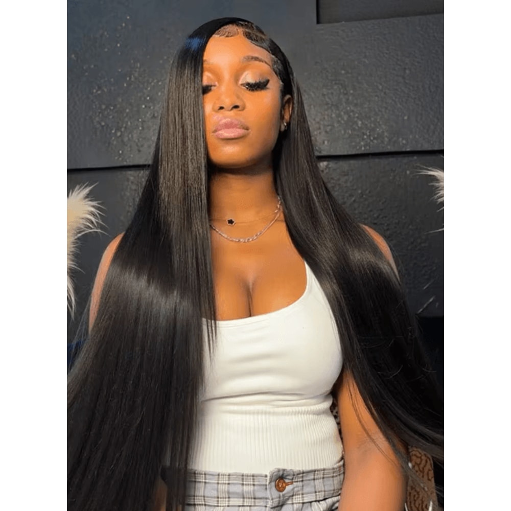 100 Human Hair Bone Straight 13x6 HD Lace Front Wig 5x5 Glueless 40 Inch 13x4 Lace Frontal Wigs Bla 4