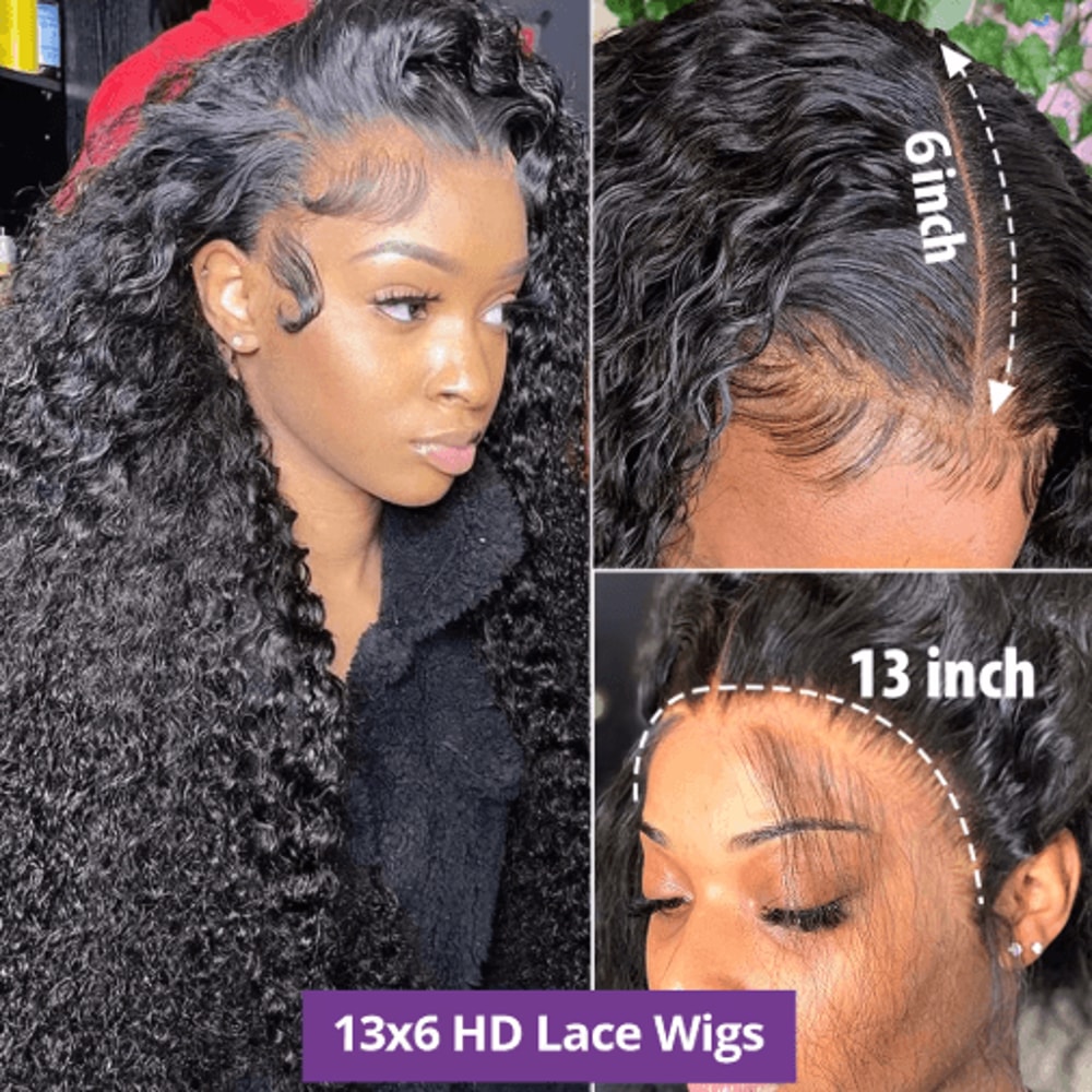13by6 HD Lace Frontal Deep Wave Human Hair Wig 250 Density Brazilian Curly Wig 2