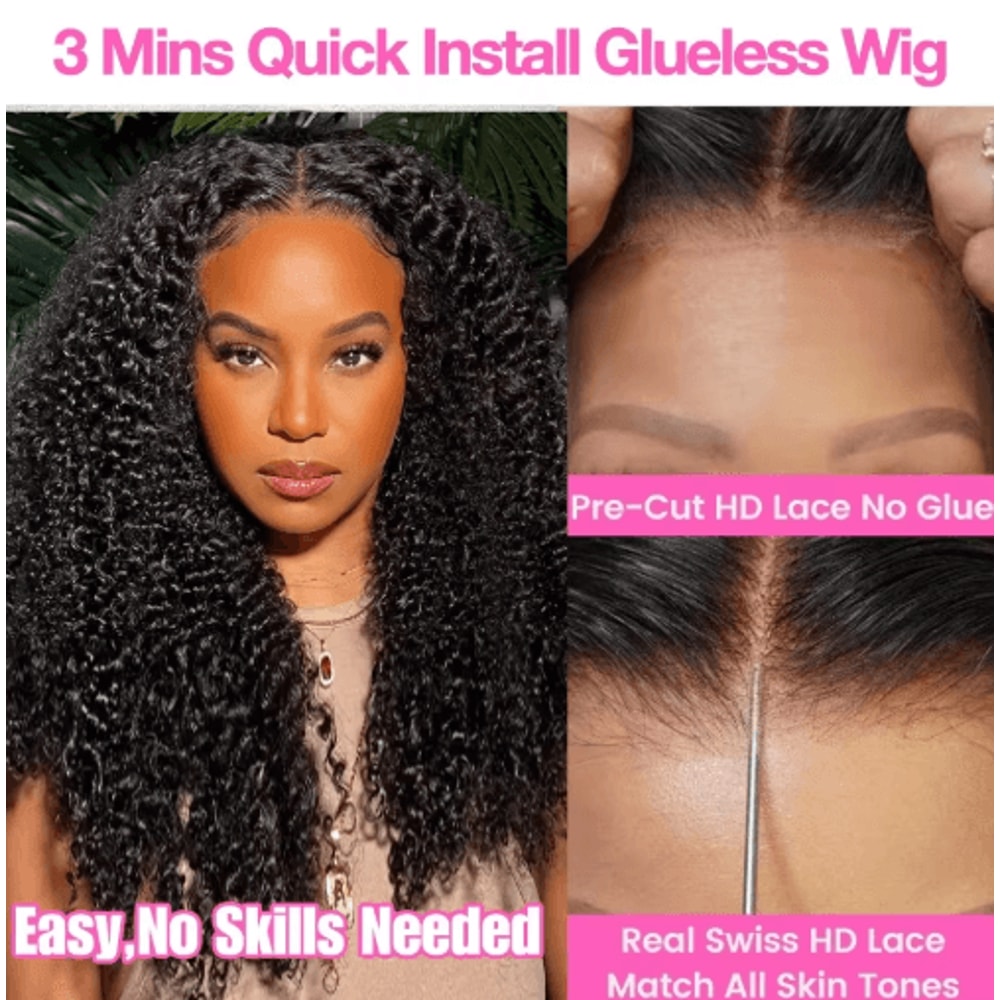 4C Kinky Curly Human Hair Wig With 13by6 HD Lace Frontal 4by4 Glueless Closure 0