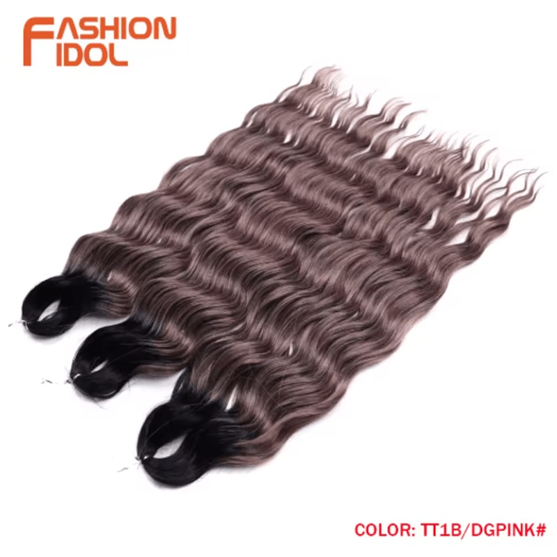 FASHION IDOL 24Inch Ombre Rainbow Water Wave Crochet Hair Synthetic Deep Wave Braiding Extensions 1