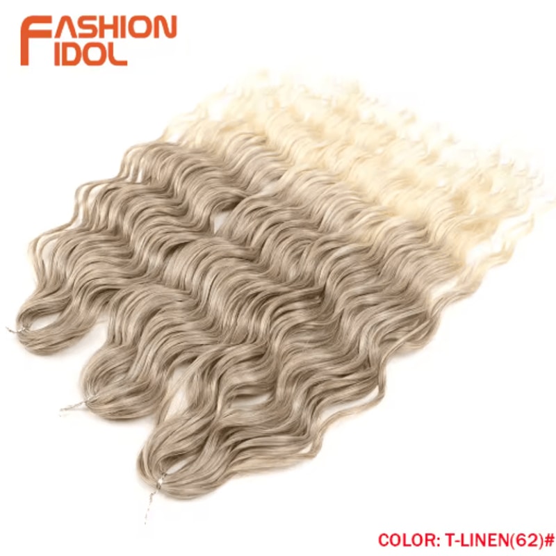 FASHION IDOL 24Inch Ombre Rainbow Water Wave Crochet Hair Synthetic Deep Wave Braiding Extensions 2