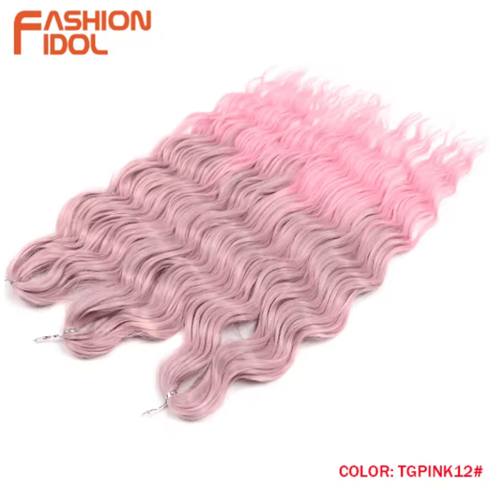 FASHION IDOL 24Inch Ombre Rainbow Water Wave Crochet Hair Synthetic Deep Wave Braiding Extensions 3
