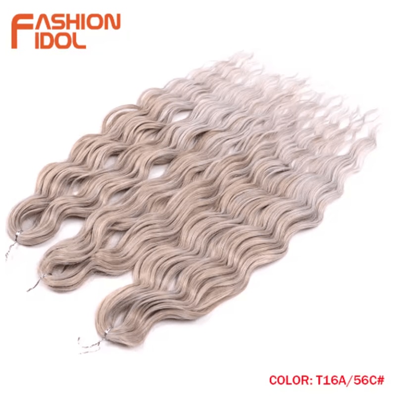 FASHION IDOL 24Inch Ombre Rainbow Water Wave Crochet Hair Synthetic Deep Wave Braiding Extensions 9