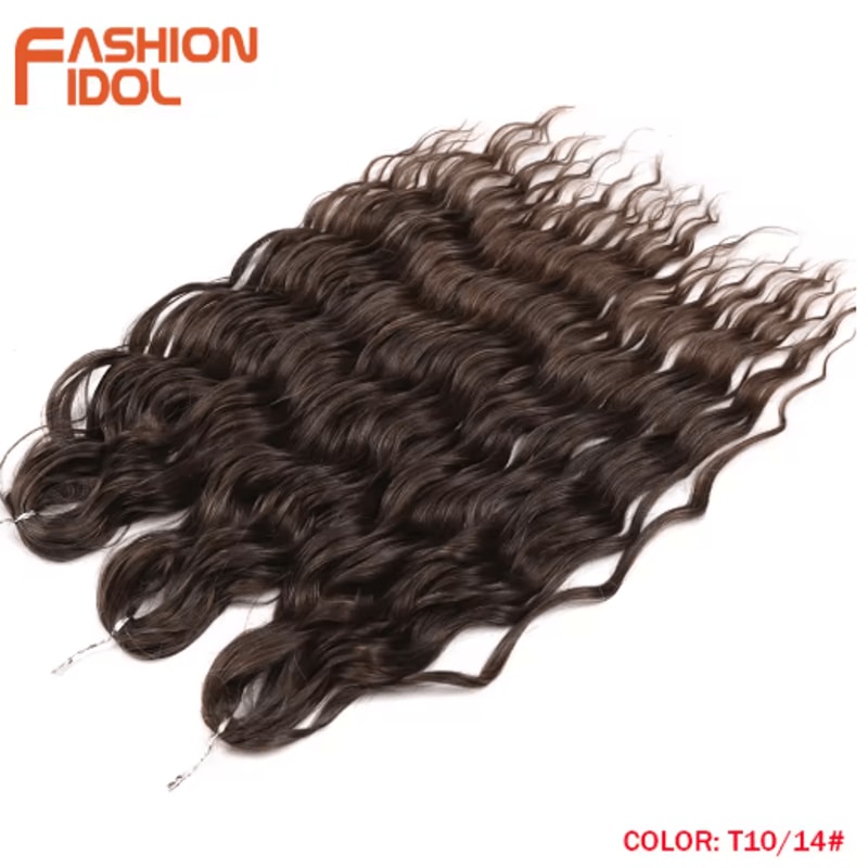 FASHION IDOL 24Inch Ombre Rainbow Water Wave Crochet Hair Synthetic Deep Wave Braiding Extensions 10