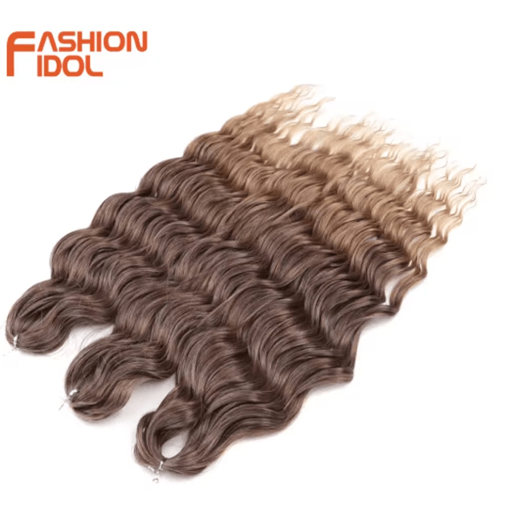 FASHION IDOL 24Inch Ombre Rainbow Water Wave Crochet Hair Synthetic Deep Wave Braiding Extensions 11