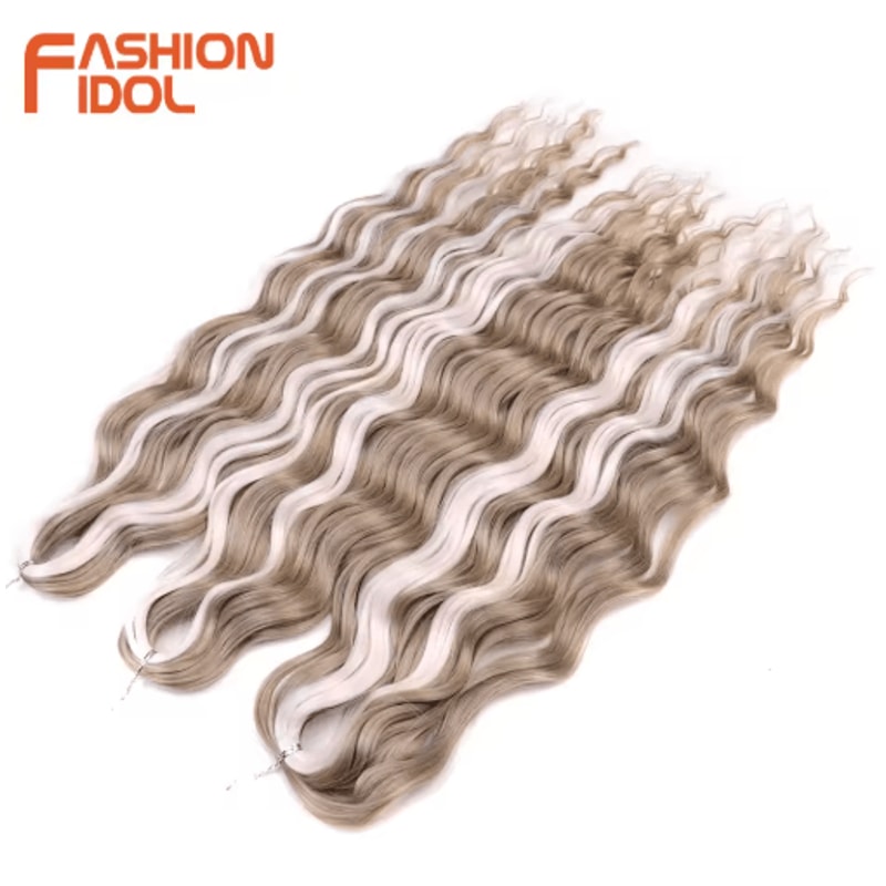 FASHION IDOL 24Inch Ombre Rainbow Water Wave Crochet Hair Synthetic Deep Wave Braiding Extensions 14