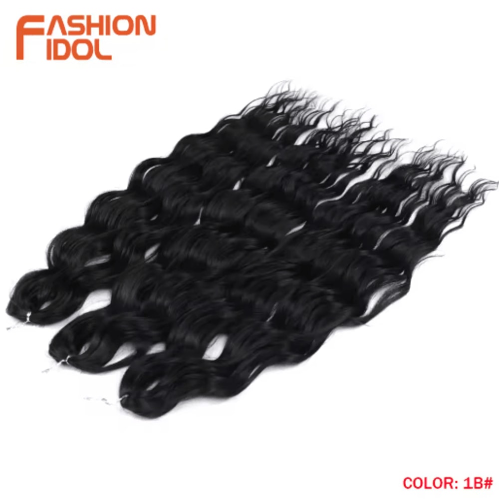FASHION IDOL 24Inch Ombre Rainbow Water Wave Crochet Hair Synthetic Deep Wave Braiding Extensions 15