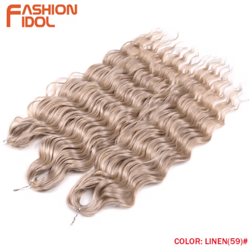 FASHION IDOL 24Inch Ombre Rainbow Water Wave Crochet Hair Synthetic Deep Wave Braiding Extensions 16