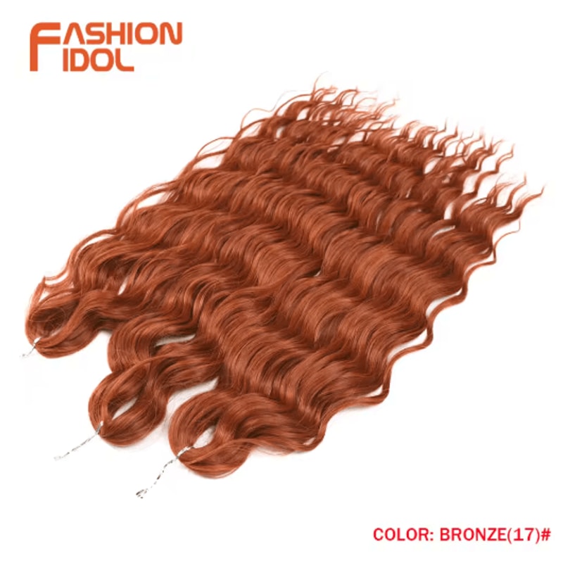 FASHION IDOL 24Inch Ombre Rainbow Water Wave Crochet Hair Synthetic Deep Wave Braiding Extensions 18