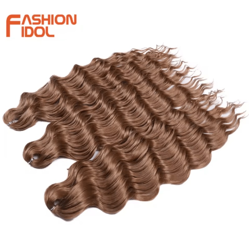 FASHION IDOL 24Inch Ombre Rainbow Water Wave Crochet Hair Synthetic Deep Wave Braiding Extensions 19