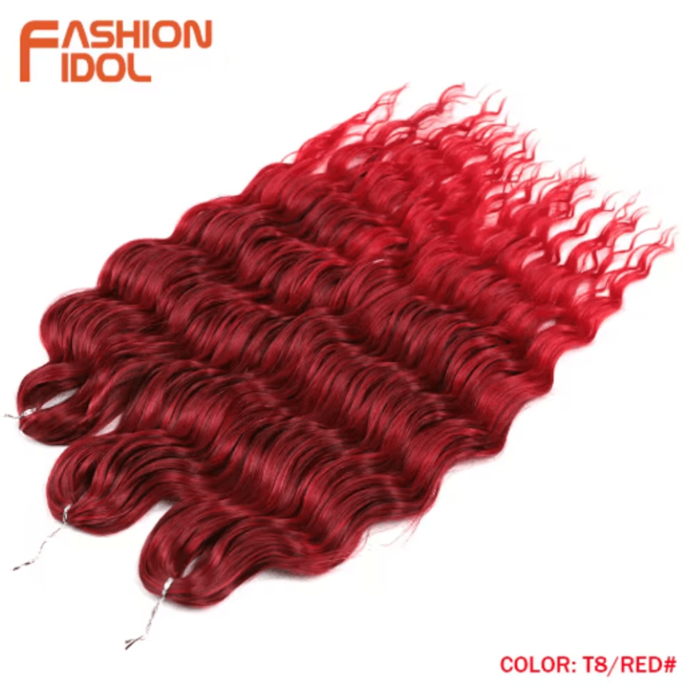 FASHION IDOL 24Inch Ombre Rainbow Water Wave Crochet Hair Synthetic Deep Wave Braiding Extensions 4