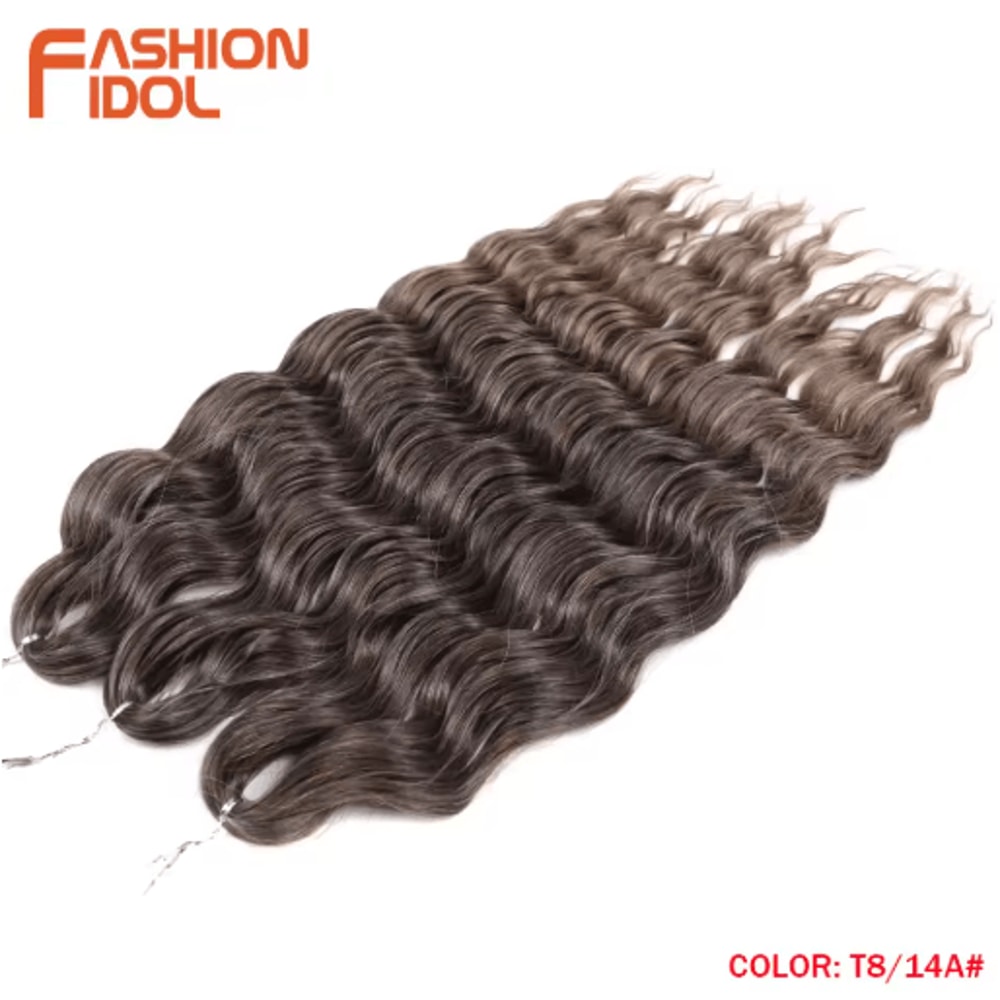 FASHION IDOL 24Inch Ombre Rainbow Water Wave Crochet Hair Synthetic Deep Wave Braiding Extensions 5