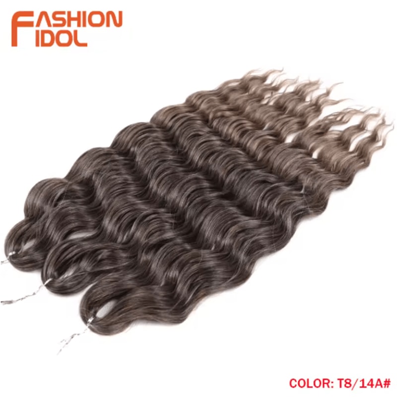 FASHION IDOL 24Inch Ombre Rainbow Water Wave Crochet Hair Synthetic Deep Wave Braiding Extensions 5