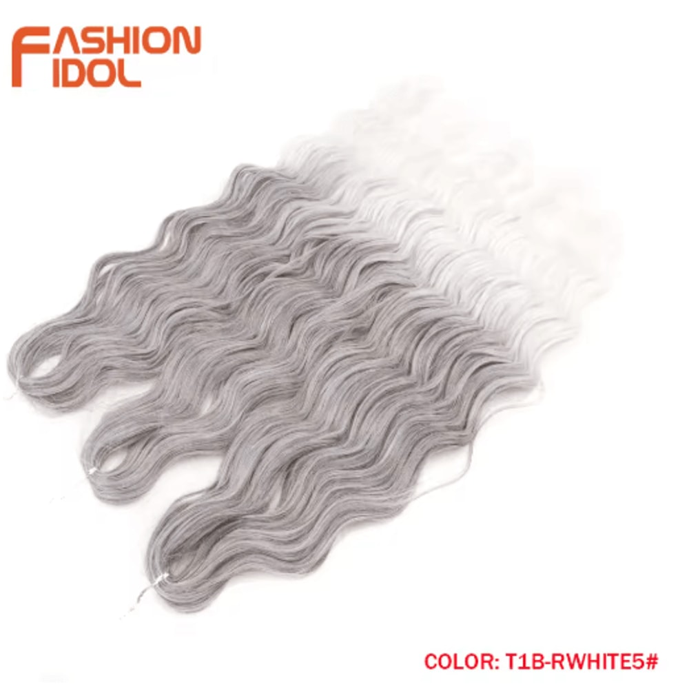 FASHION IDOL 24Inch Ombre Rainbow Water Wave Crochet Hair Synthetic Deep Wave Braiding Extensions 7