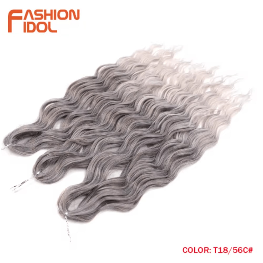 FASHION IDOL 24Inch Ombre Rainbow Water Wave Crochet Hair Synthetic Deep Wave Braiding Extensions 8