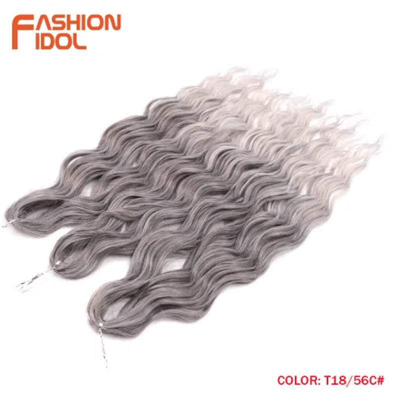 FASHION IDOL 24Inch Ombre Rainbow Water Wave Crochet Hair Synthetic Deep Wave Braiding Extensions 8