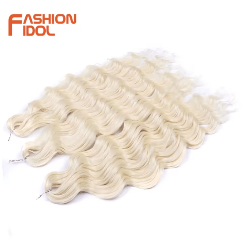 FASHION IDOL 24Inch Ombre Rainbow Water Wave Crochet Hair Synthetic Deep Wave Braiding Extensions 23