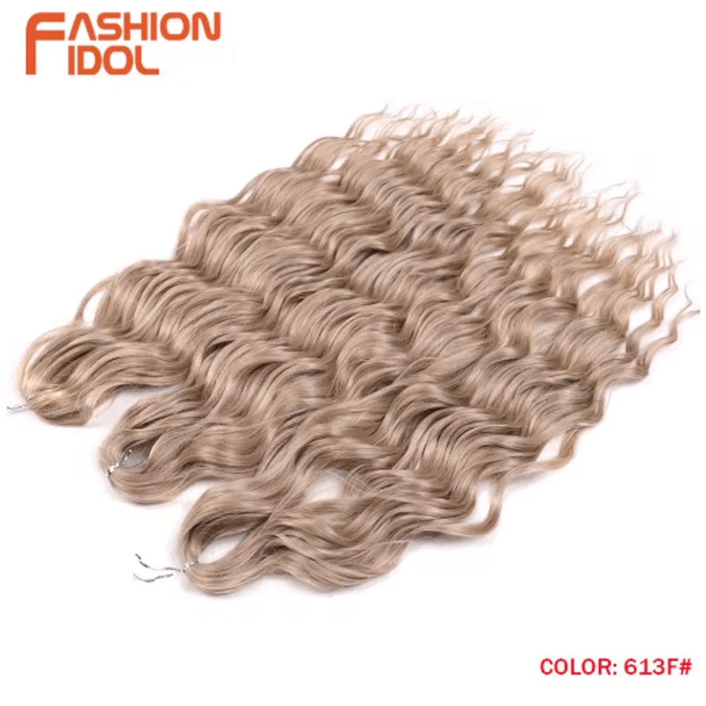 FASHION IDOL 24Inch Ombre Rainbow Water Wave Crochet Hair Synthetic Deep Wave Braiding Extensions 27