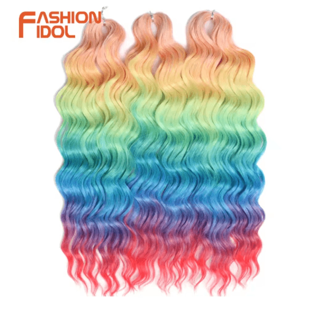 Anna Hair 24 Inch Loose Deep Wave Synthetic Crochet Braiding Hair Ombre Blonde Water Wave 28